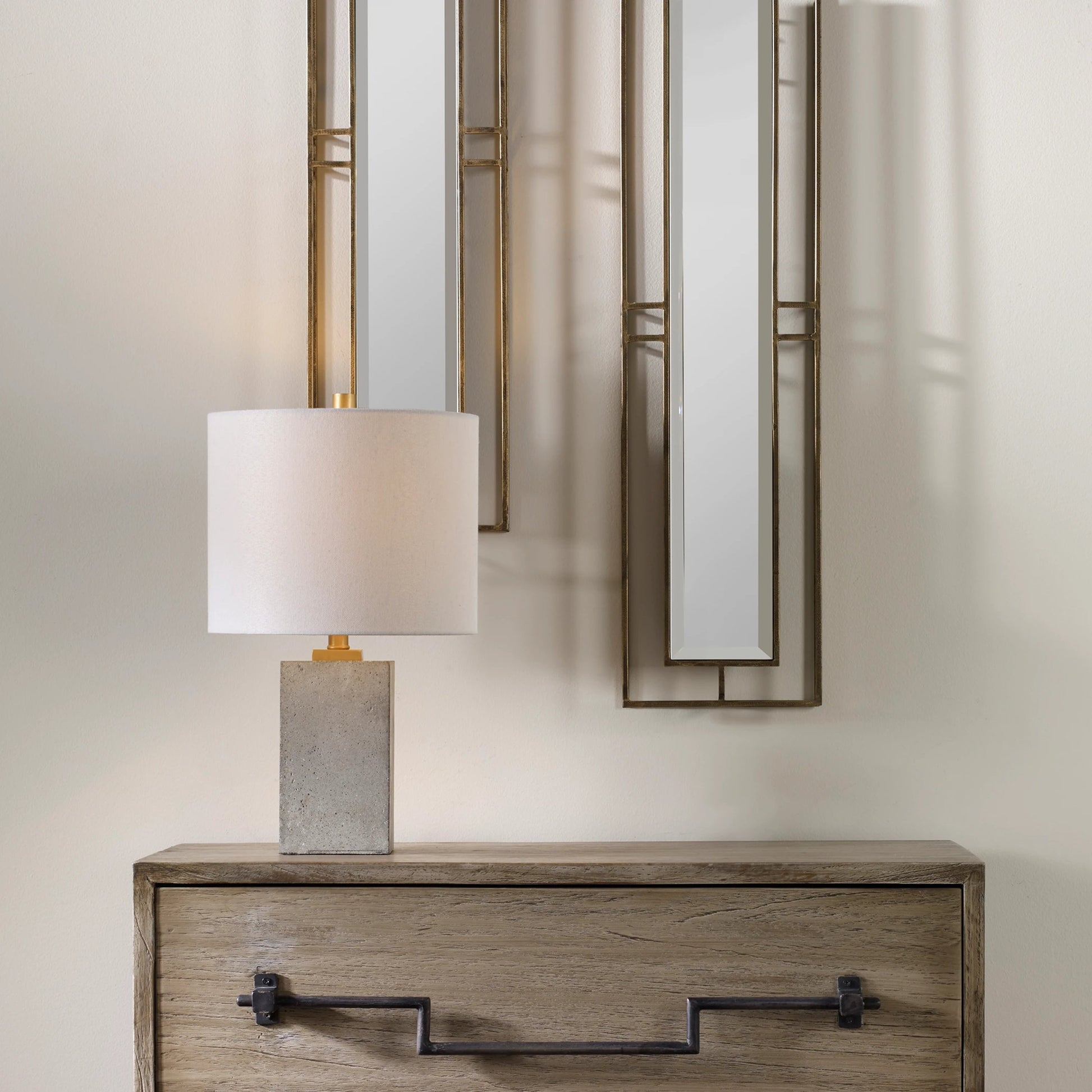 Drexel Concrete Block Lamp by Uttermost. Made from concrete, steel in a modern style.