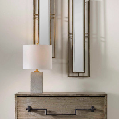 Drexel Concrete Block Lamp by Uttermost. Made from concrete, steel in a modern style.