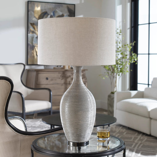 Dinah Table Lamp by Uttermost in gray. Made from ceramic, iron in a modern style.