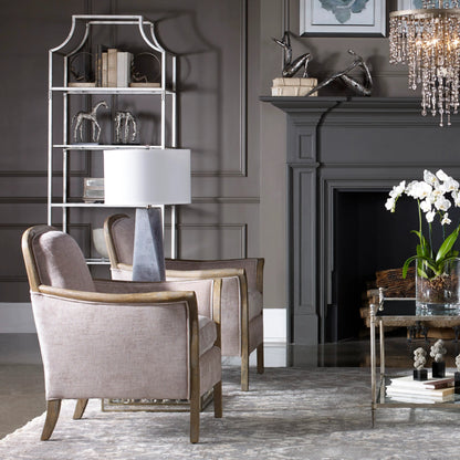 Anatoli Table Lamp by Uttermost in gray. Made from glass, iron, crystal in a modern style.