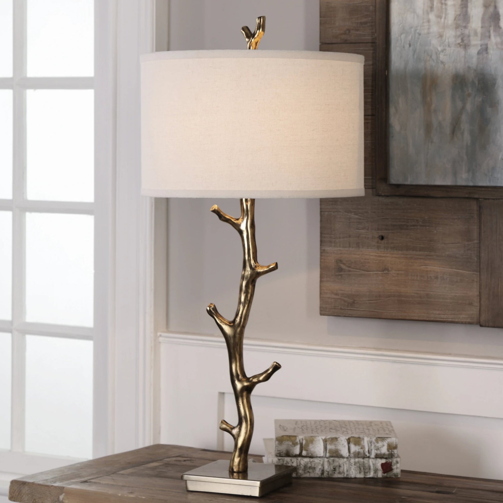 Javor Tree Branch Table Lamp by Uttermost. Made from steel, polyester, fabric in a modern style.