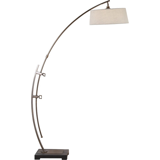 Calogero Arc Floor Lamp by Uttermost in bronze. Made from iron, fabric, resin in a modern style.