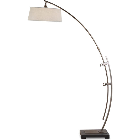 Calogero Arc Floor Lamp by Uttermost in bronze. Made from iron, fabric, resin in a modern style.