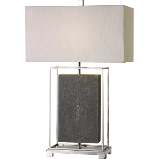 Sakana Table Lamp by Uttermost in gray. Made from iron, resin, fabric in a modern style.