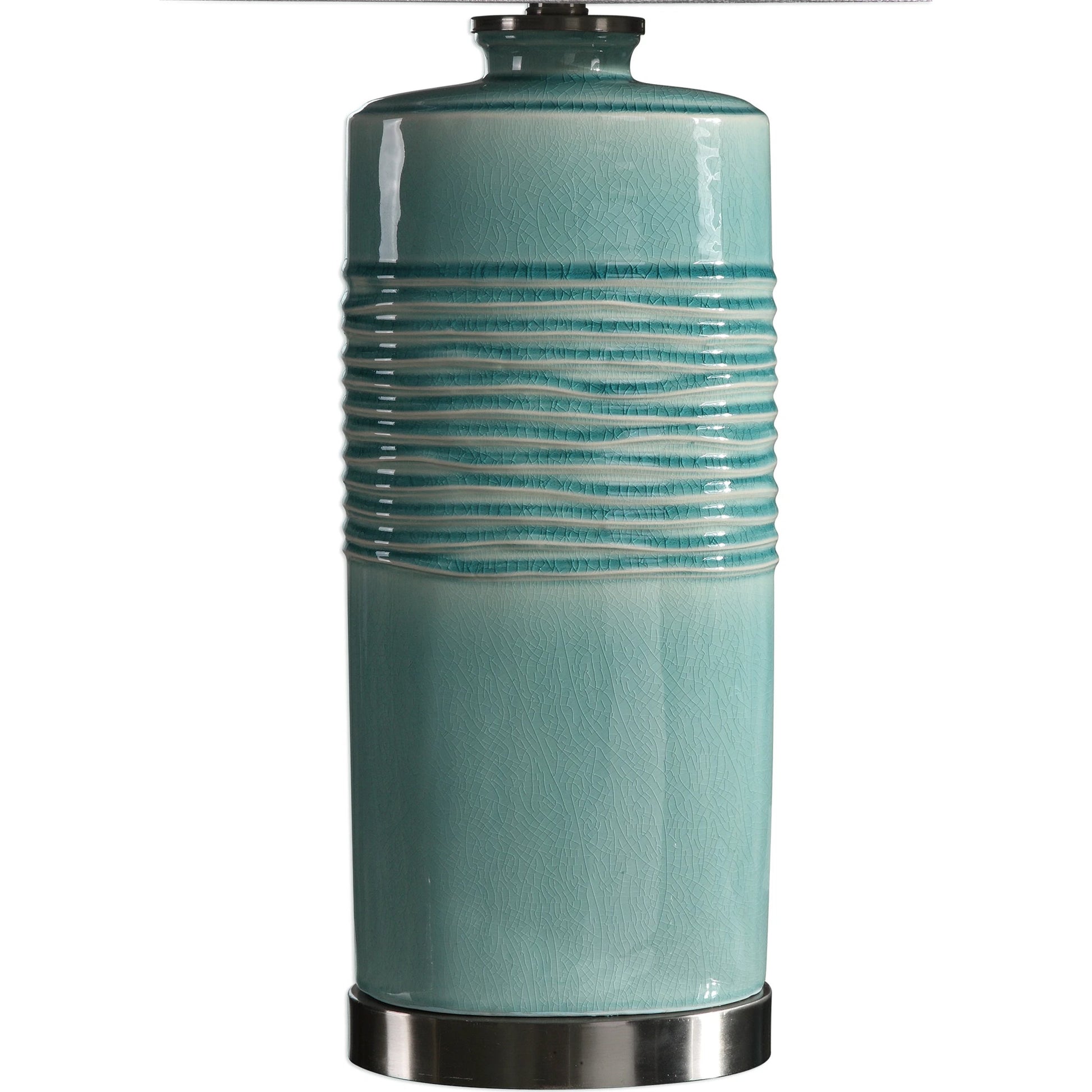Rila Distressed Teal Table Lamp by Uttermost. Made from ceramic, iron in a modern style.