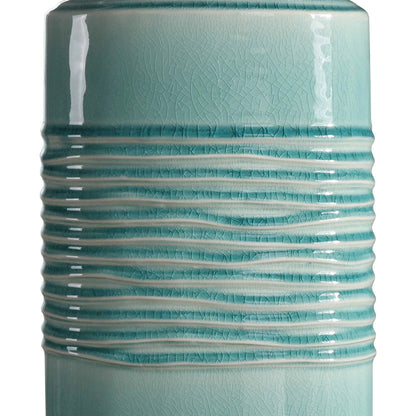 Rila Distressed Teal Table Lamp by Uttermost. Made from ceramic, iron in a modern style.