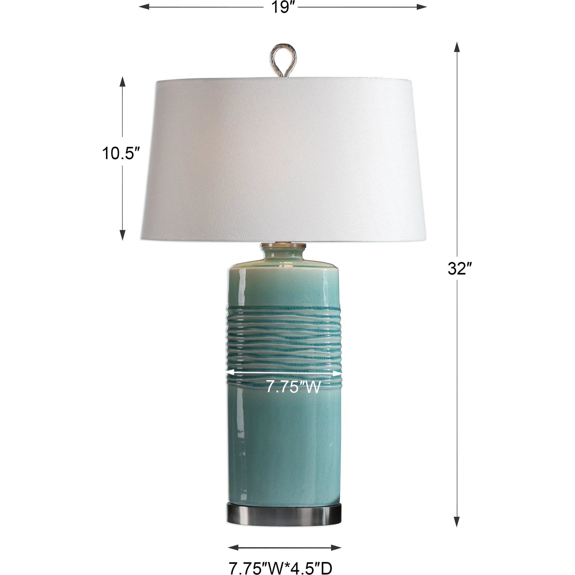 Rila Distressed Teal Table Lamp by Uttermost. Made from ceramic, iron in a modern style.