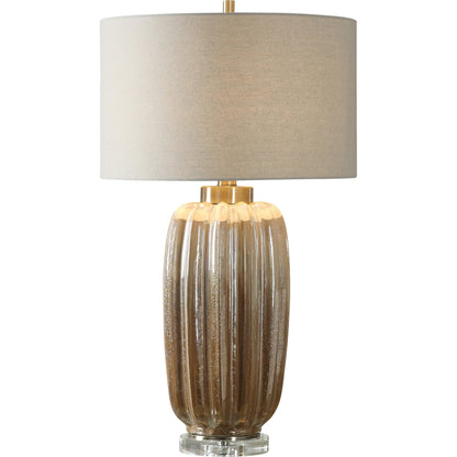Gistova Table Lamp by Uttermost in gold. Made from steel, ceramic, crystal in a modern style.