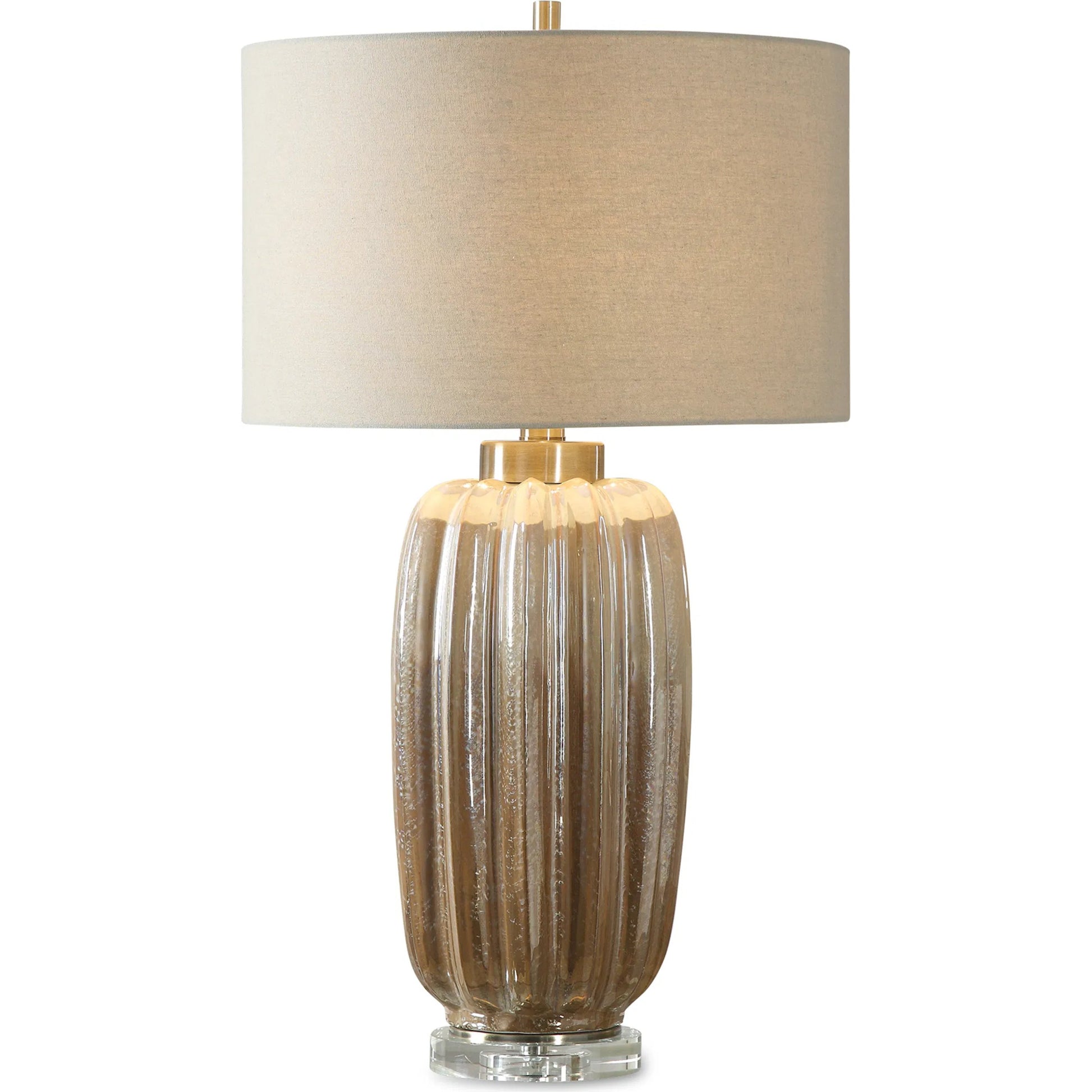 Gistova Table Lamp by Uttermost in gold. Made from steel, ceramic, crystal in a modern style.
