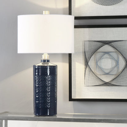 Thalia Royal Table Lamp by Uttermost in blue. Made from metal, ceramic, fabric in a modern style.
