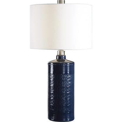 Thalia Royal Table Lamp by Uttermost in blue. Made from metal, ceramic, fabric in a modern style.