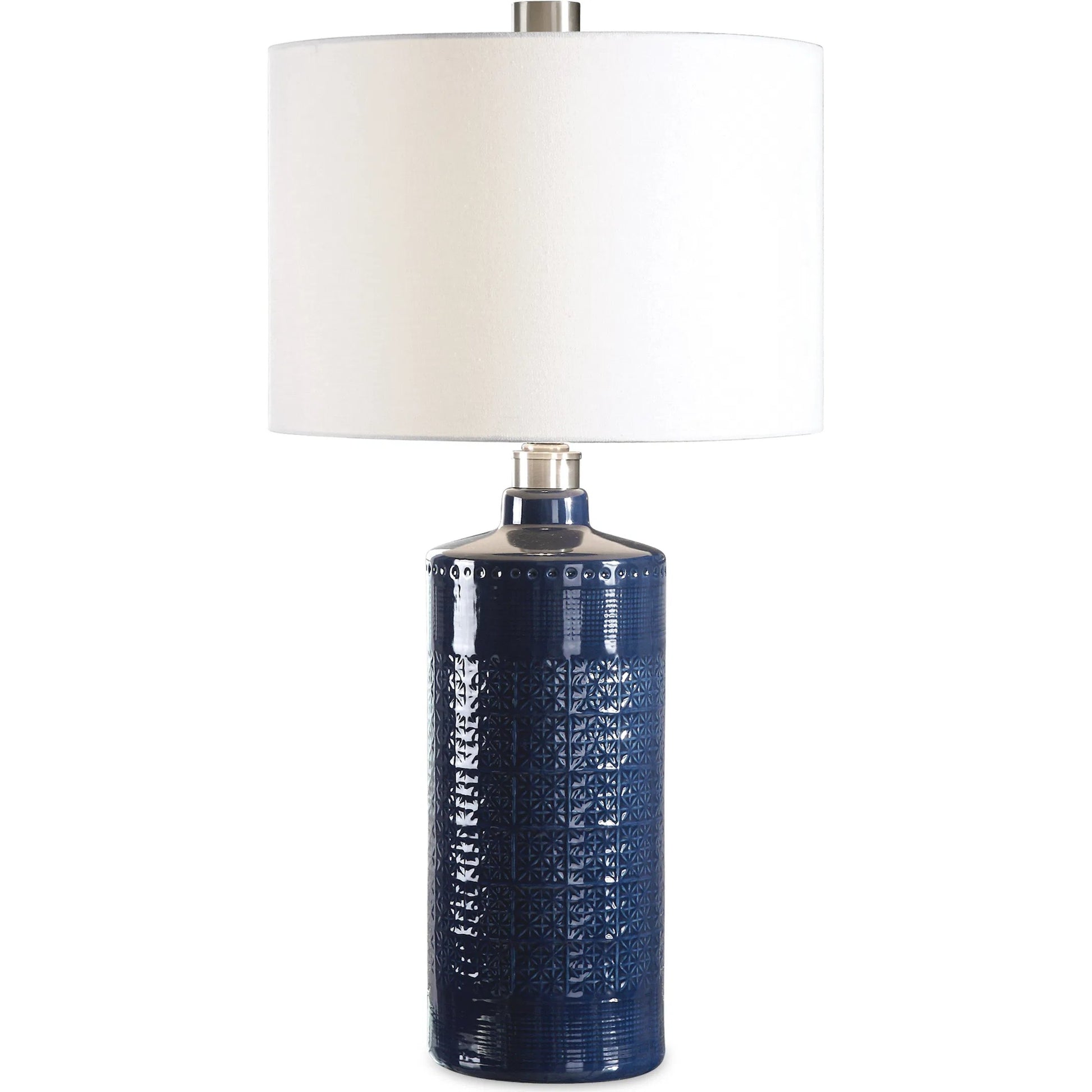 Thalia Royal Table Lamp by Uttermost in blue. Made from metal, ceramic, fabric in a modern style.