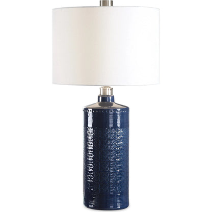 Thalia Royal Table Lamp by Uttermost in blue. Made from metal, ceramic, fabric in a modern style.