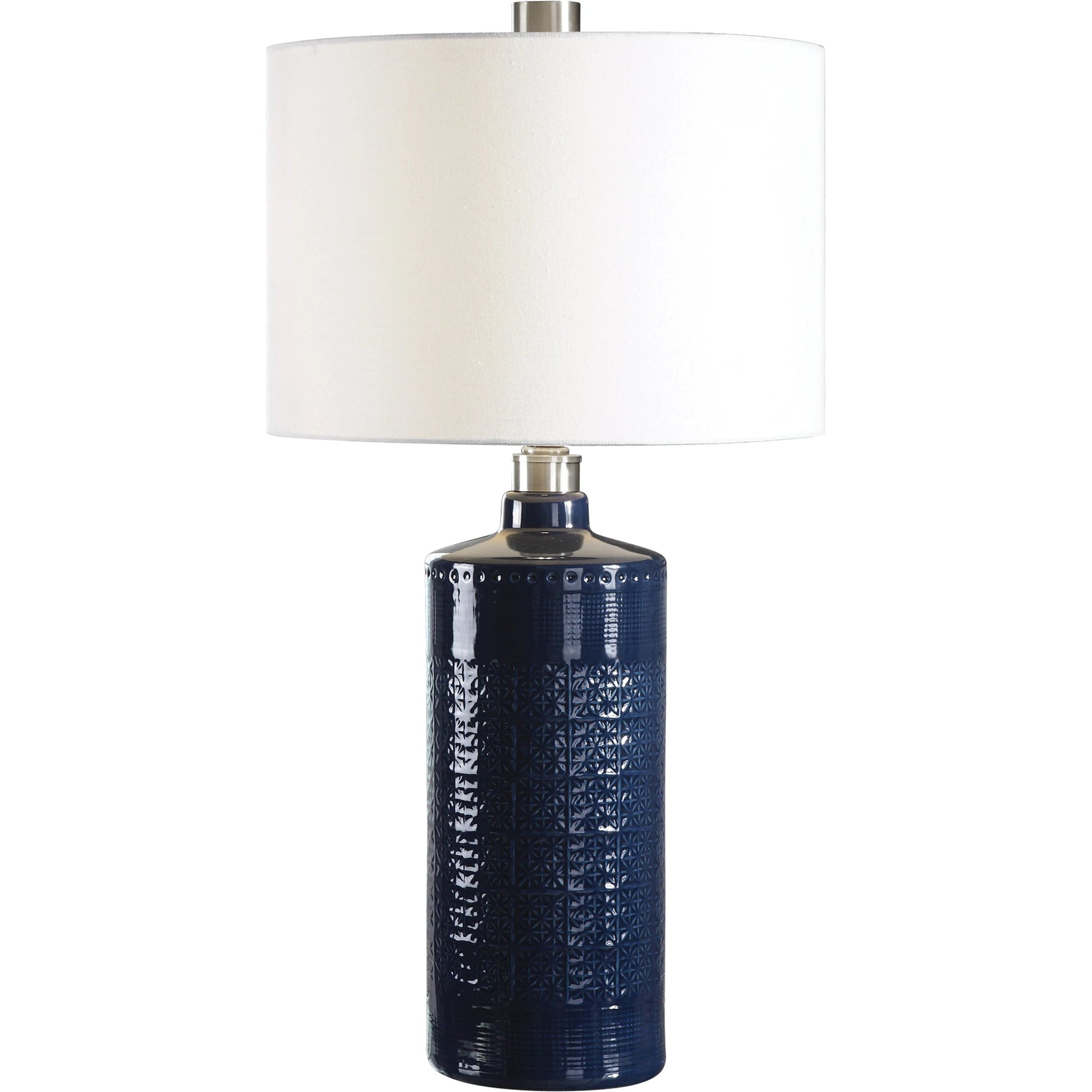 Thalia Royal Table Lamp by Uttermost in blue. Made from metal, ceramic, fabric in a modern style.