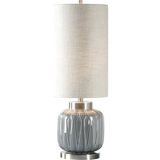 Zahlia Ceramic Lamp by Uttermost in gray. Made from ceramic, metal, fabric in a modern style.