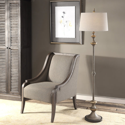 Vetralla Floor Lamp by Uttermost in silver. Made from steel, resin, fabric in a transitional style.