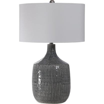 Felipe Table Lamp by Uttermost in light gray. Made from ceramic, iron, fabric in a eclectic & global style.