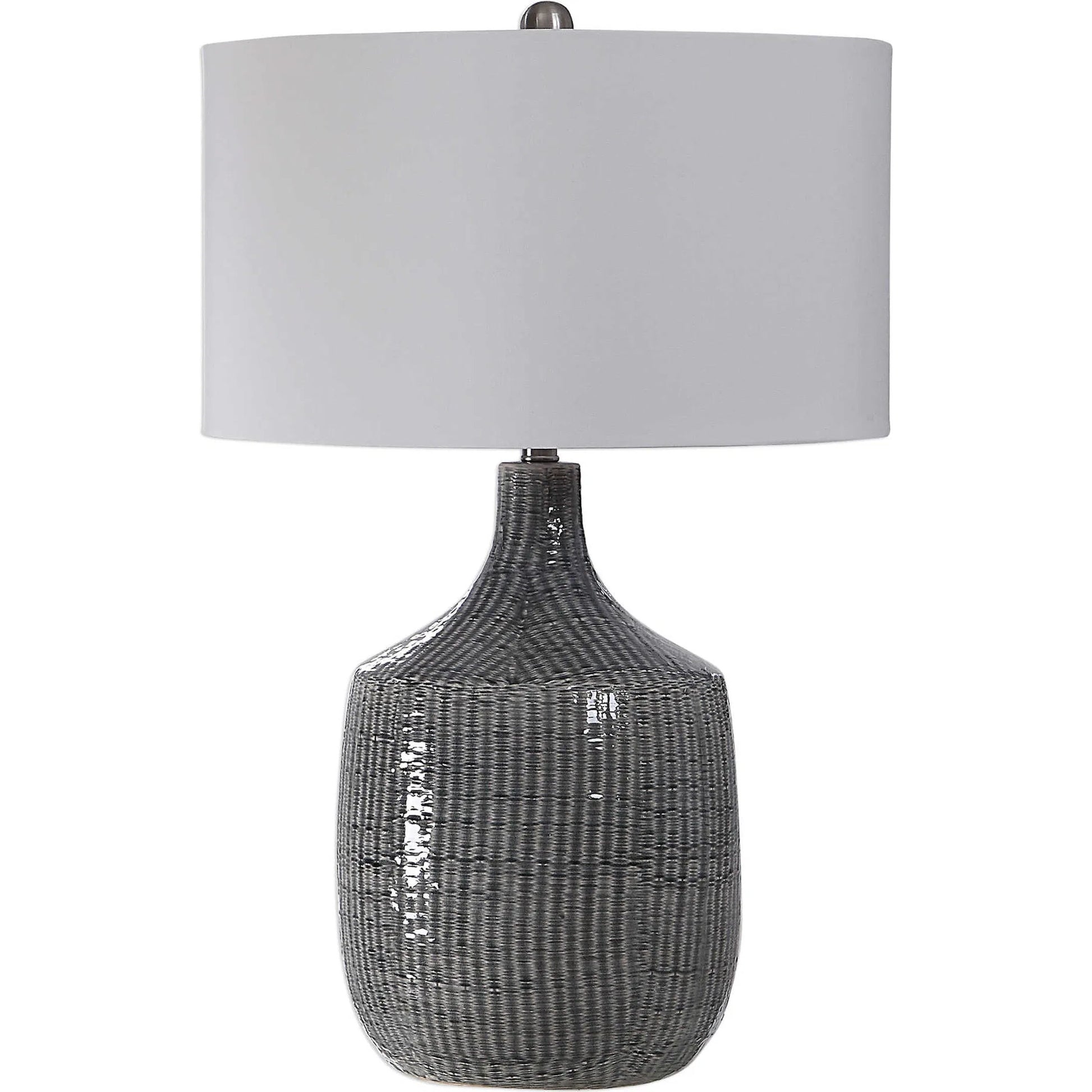 Felipe Table Lamp by Uttermost in light gray. Made from ceramic, iron, fabric in a eclectic & global style.