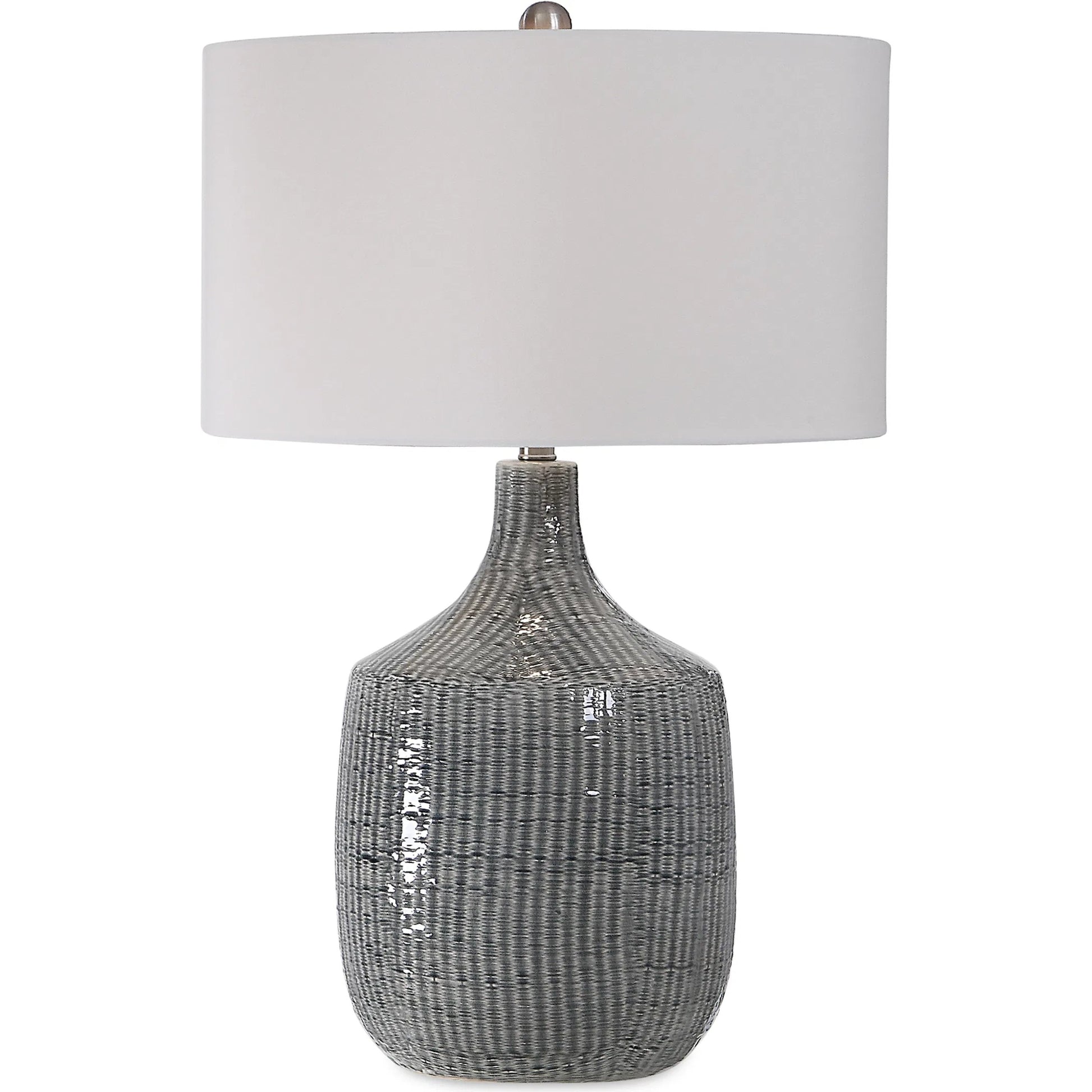 Felipe Table Lamp by Uttermost in light gray. Made from ceramic, iron, fabric in a eclectic & global style.