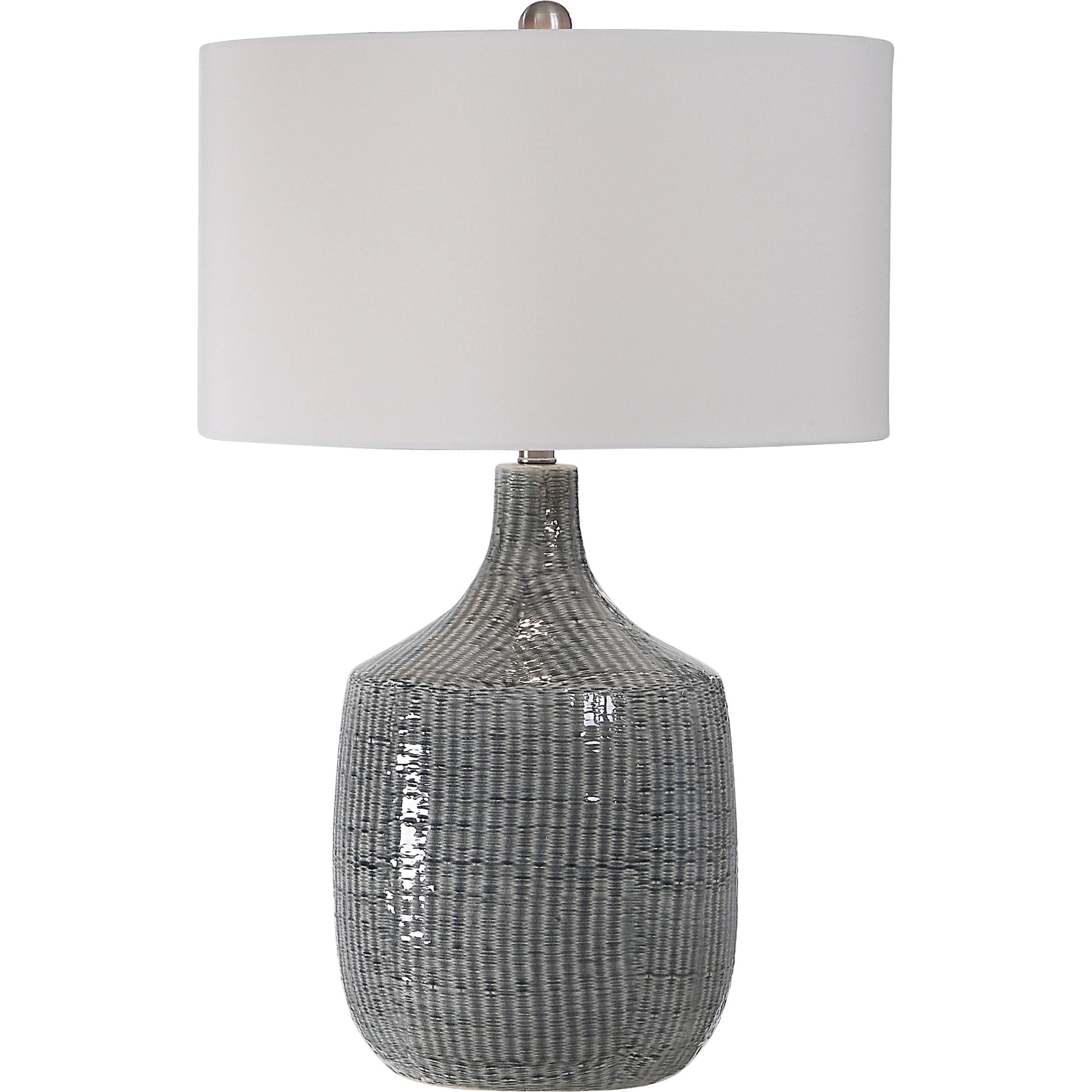 Felipe Table Lamp by Uttermost in light gray. Made from ceramic, iron, fabric in a eclectic & global style.
