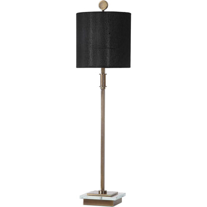 Volante Antique Brass Table Lamp by Uttermost. Made from iron, fabric, crystal in a transitional style.