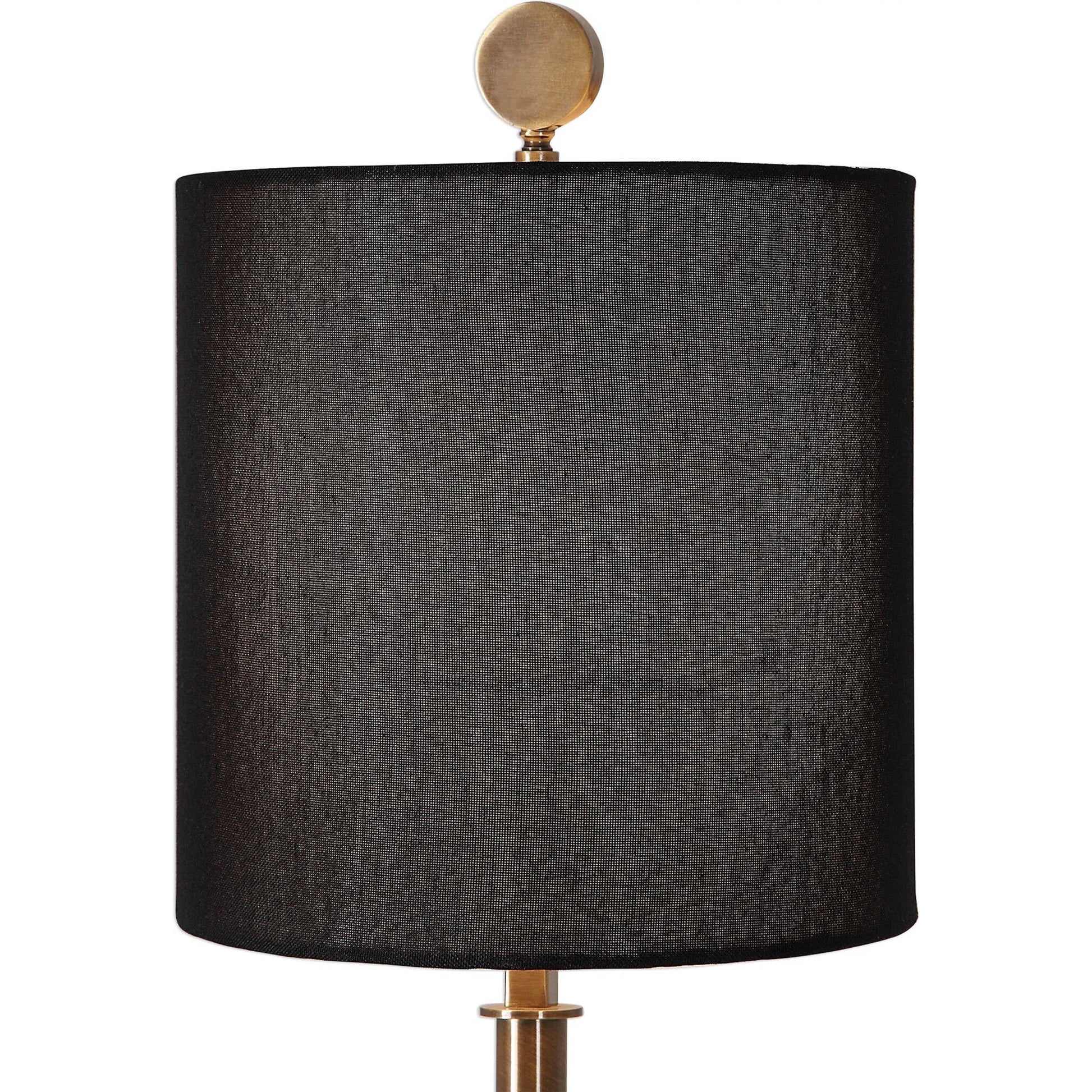 Volante Antique Brass Table Lamp by Uttermost. Made from iron, fabric, crystal in a transitional style.