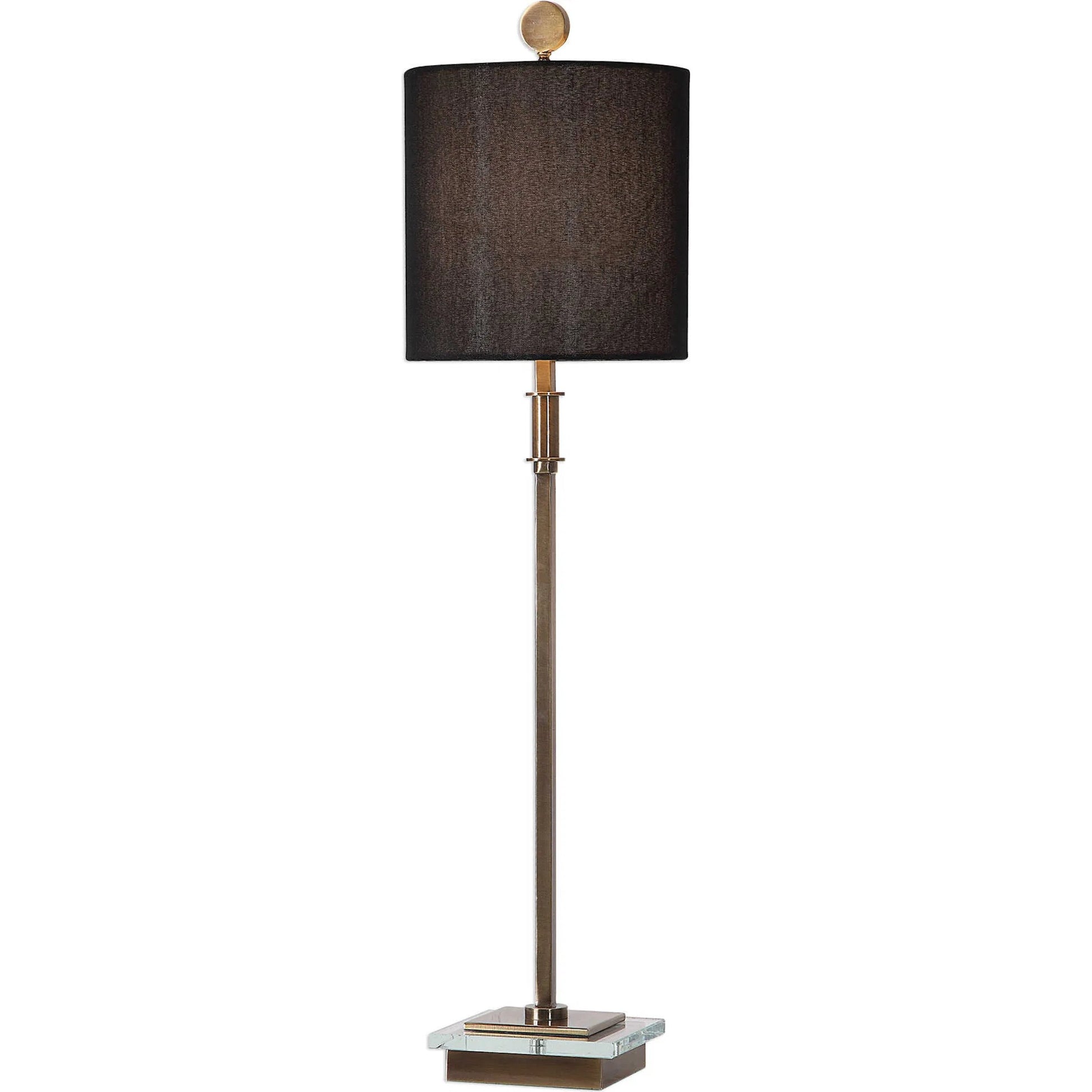 Volante Antique Brass Table Lamp by Uttermost. Made from iron, fabric, crystal in a transitional style.