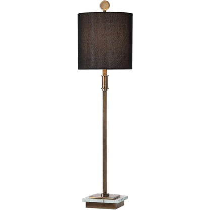 Volante Antique Brass Table Lamp by Uttermost. Made from iron, fabric, crystal in a transitional style.