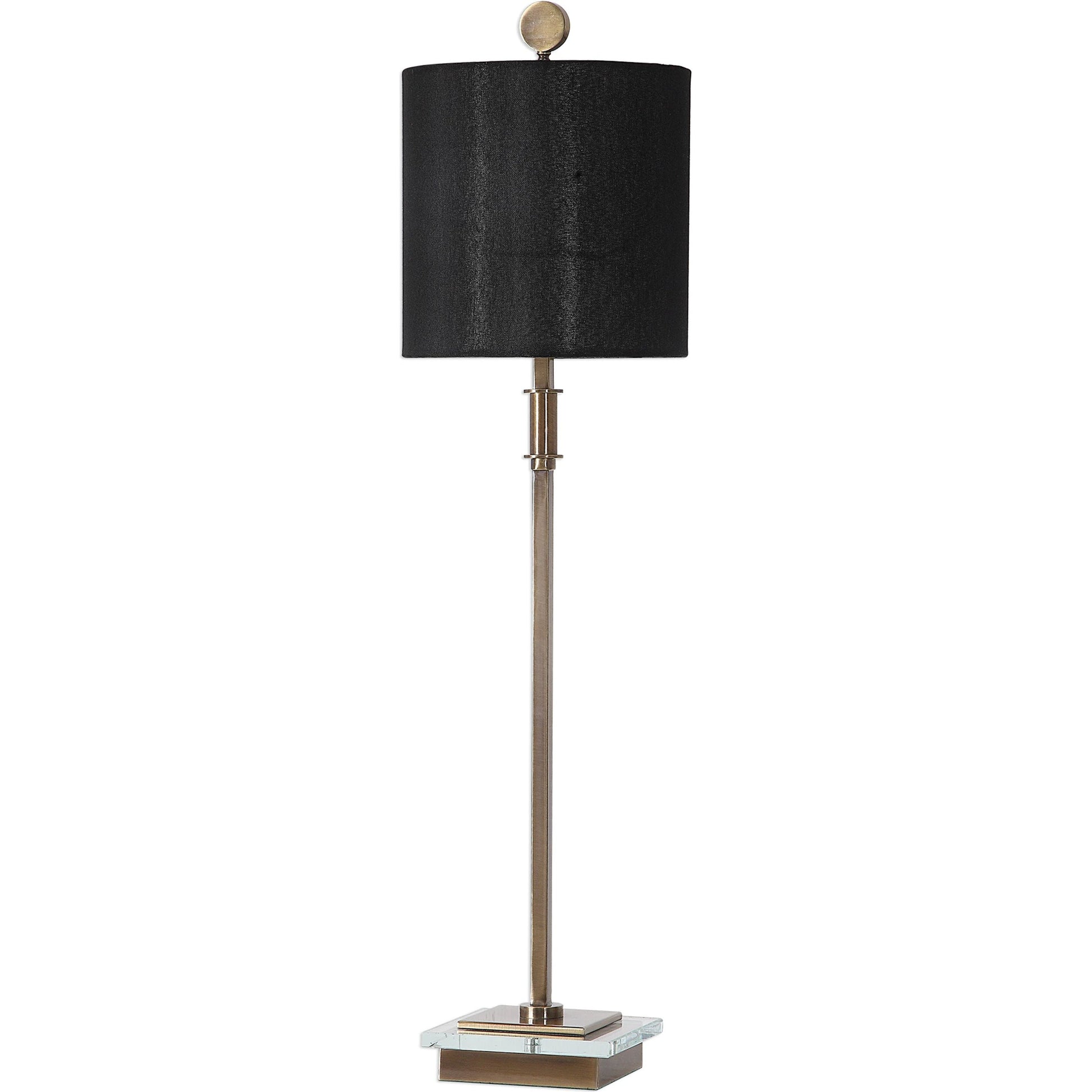 Volante Antique Brass Table Lamp by Uttermost. Made from iron, fabric, crystal in a transitional style.
