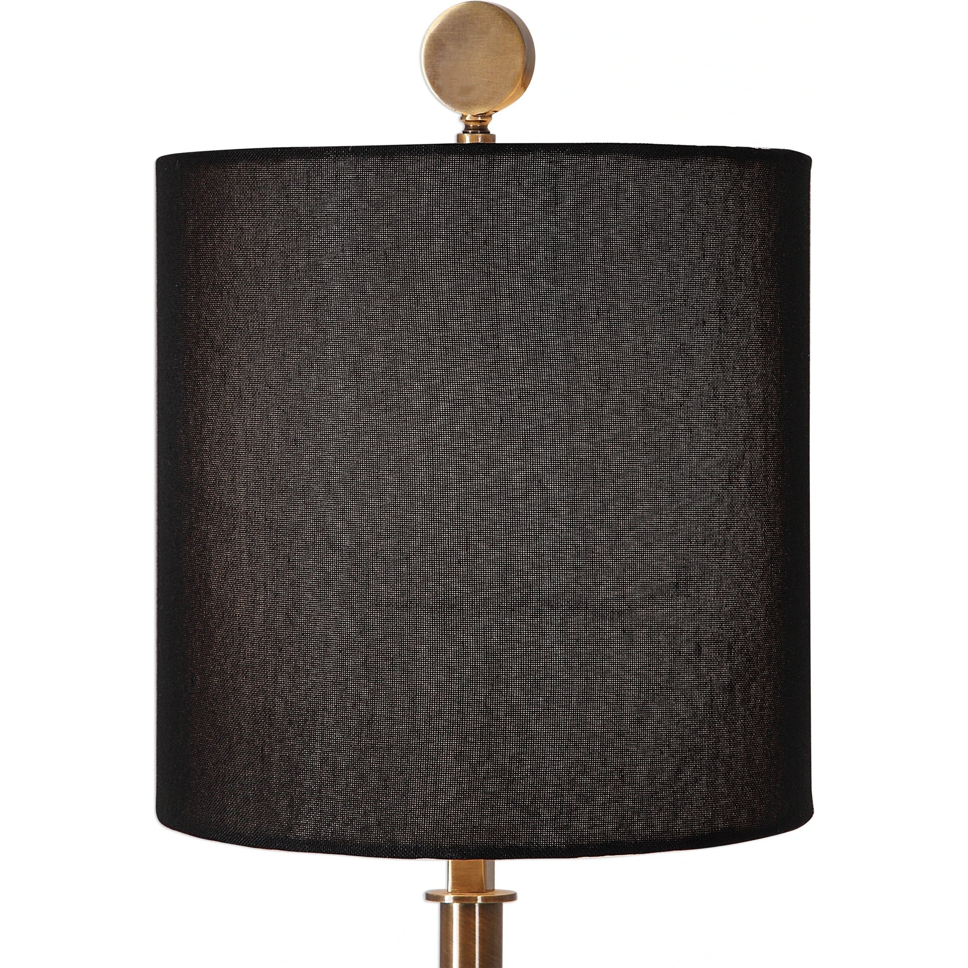 Volante Antique Brass Table Lamp by Uttermost. Made from iron, fabric, crystal in a transitional style.