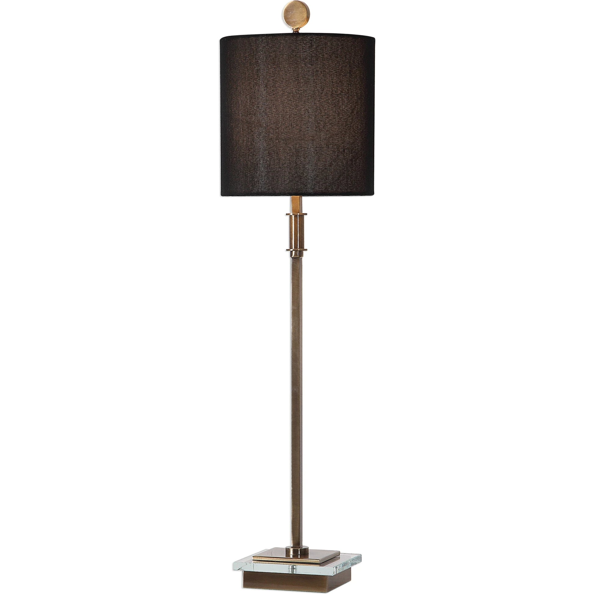Volante Antique Brass Table Lamp by Uttermost. Made from iron, fabric, crystal in a transitional style.