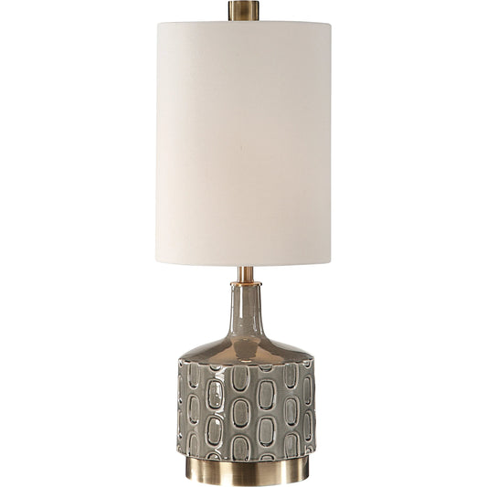 Darrin Table Lamp by Uttermost in gray. Made from ceramic, metal, fabric in a modern style.