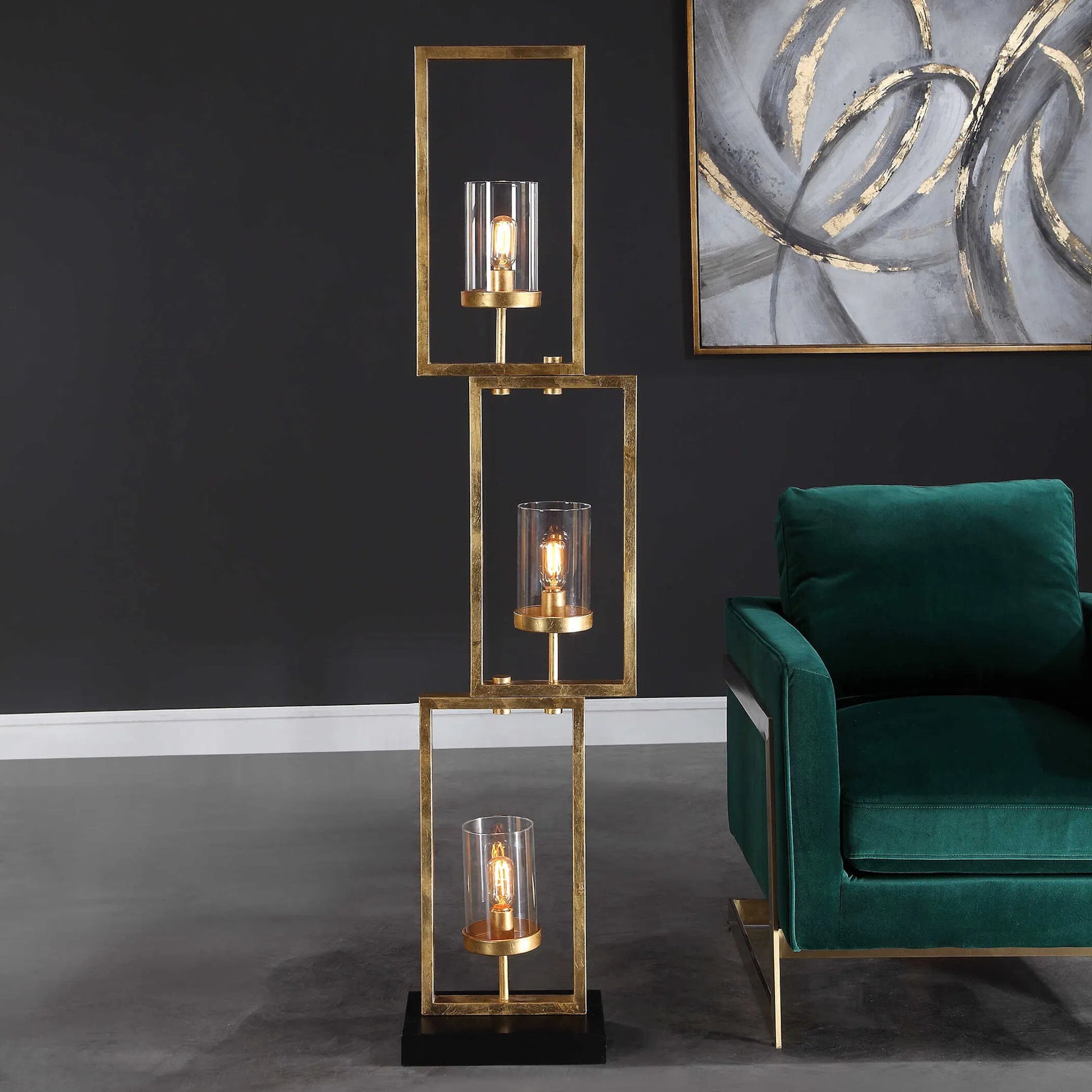 Cielo Staggered Rectangles Floor Lamp by Uttermost. Made from steel, glass in a transitional style.