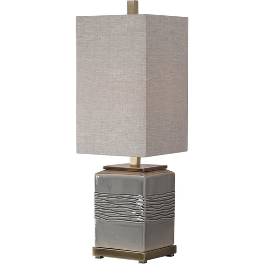 Covey Buffet Lamp by Uttermost in gray. Made from ceramic, fabric, iron in a transitional style.