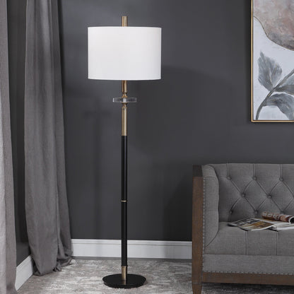 Maud Floor Lamp by Uttermost in aged black. Made from steel, crystal, fabric in a modern style.