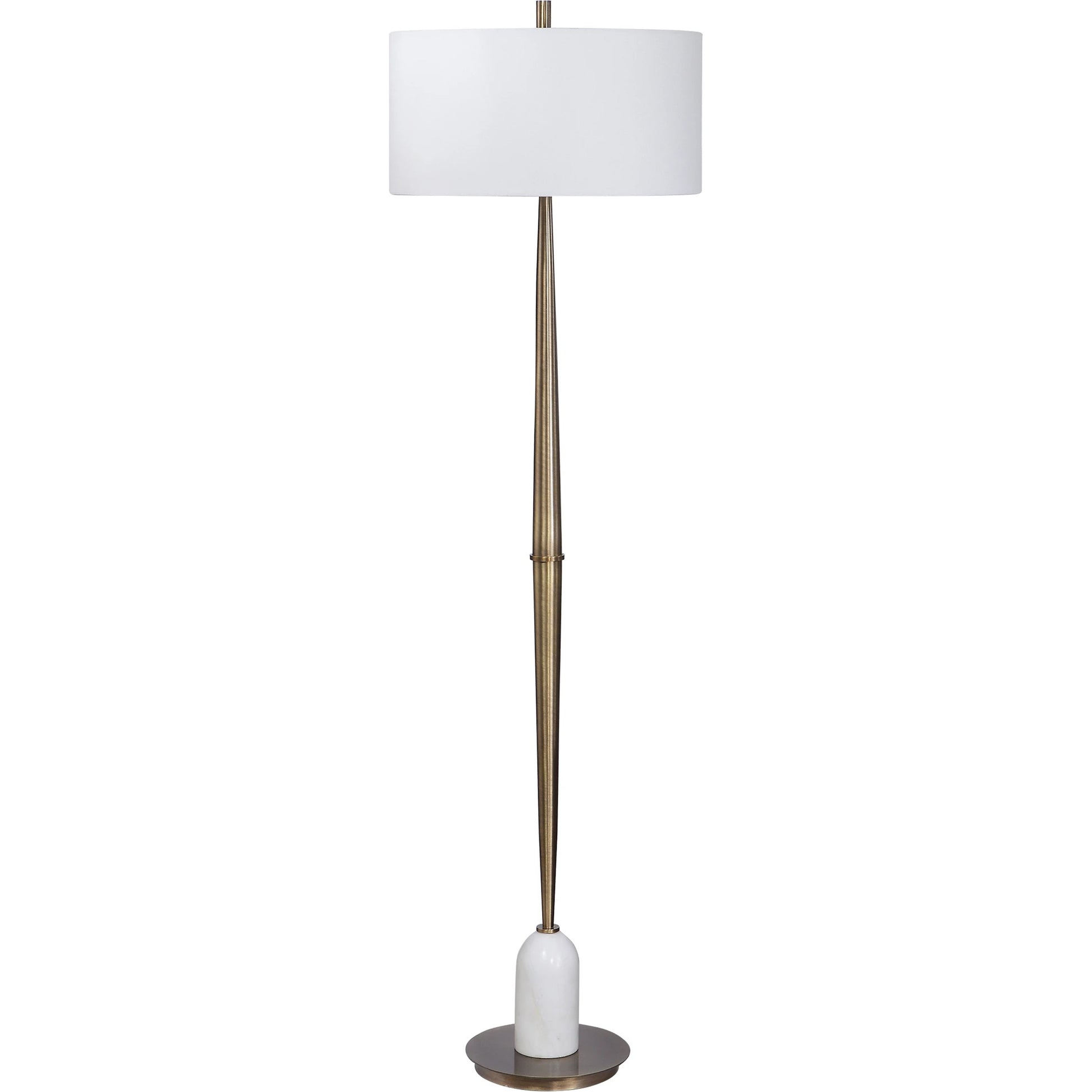 Minette Floor Lamp by Uttermost in antique brass. Made from steel, marble, fabric in a modern style.
