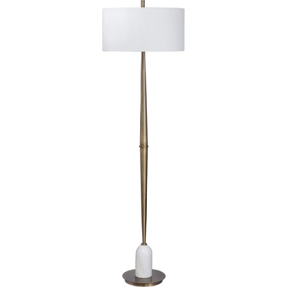 Minette Floor Lamp by Uttermost in antique brass. Made from steel, marble, fabric in a modern style.
