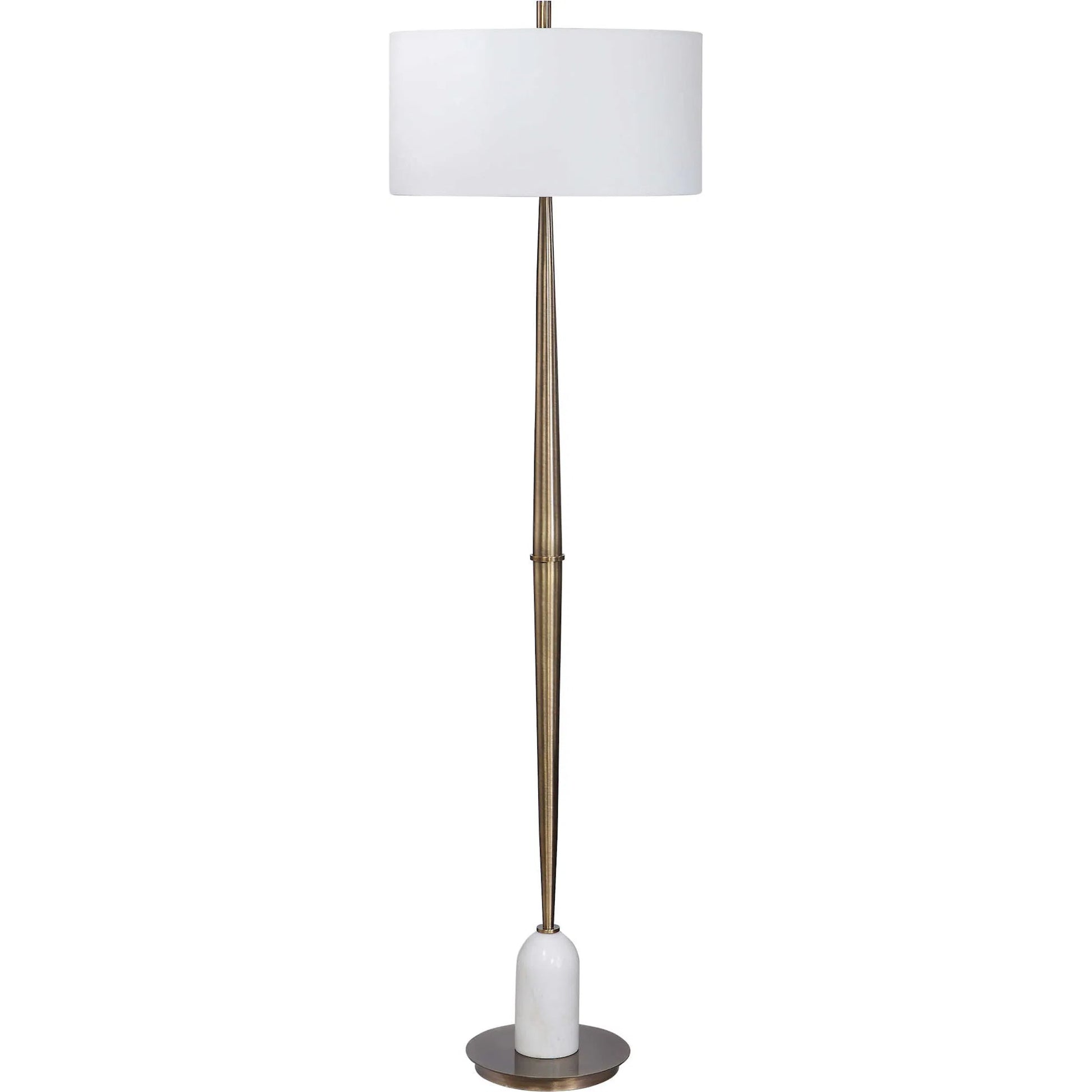 Minette Floor Lamp by Uttermost in antique brass. Made from steel, marble, fabric in a modern style.