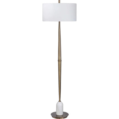 Minette Floor Lamp by Uttermost in antique brass. Made from steel, marble, fabric in a modern style.