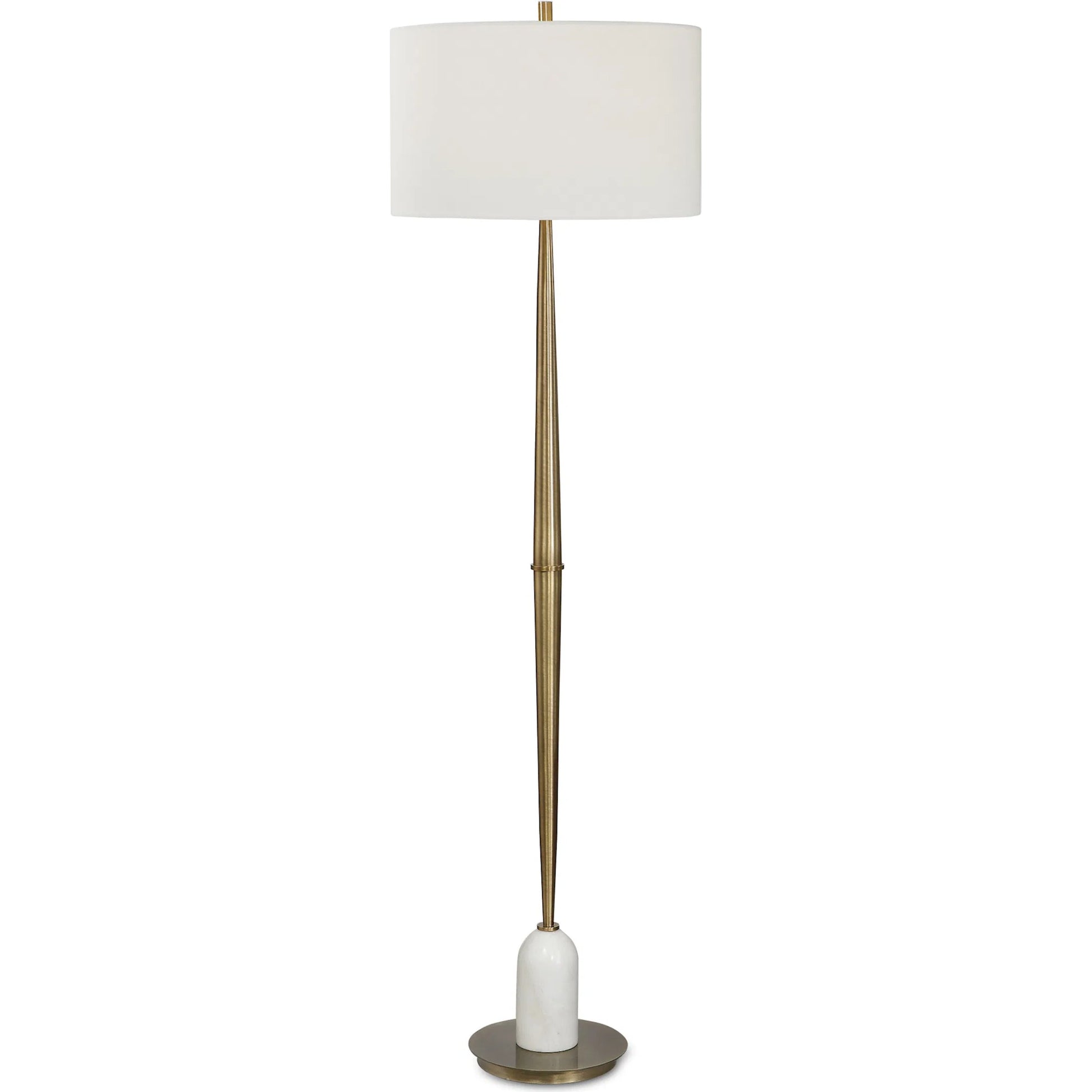 Minette Floor Lamp by Uttermost in antique brass. Made from steel, marble, fabric in a modern style.