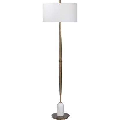 Minette Floor Lamp by Uttermost in antique brass. Made from steel, marble, fabric in a modern style.