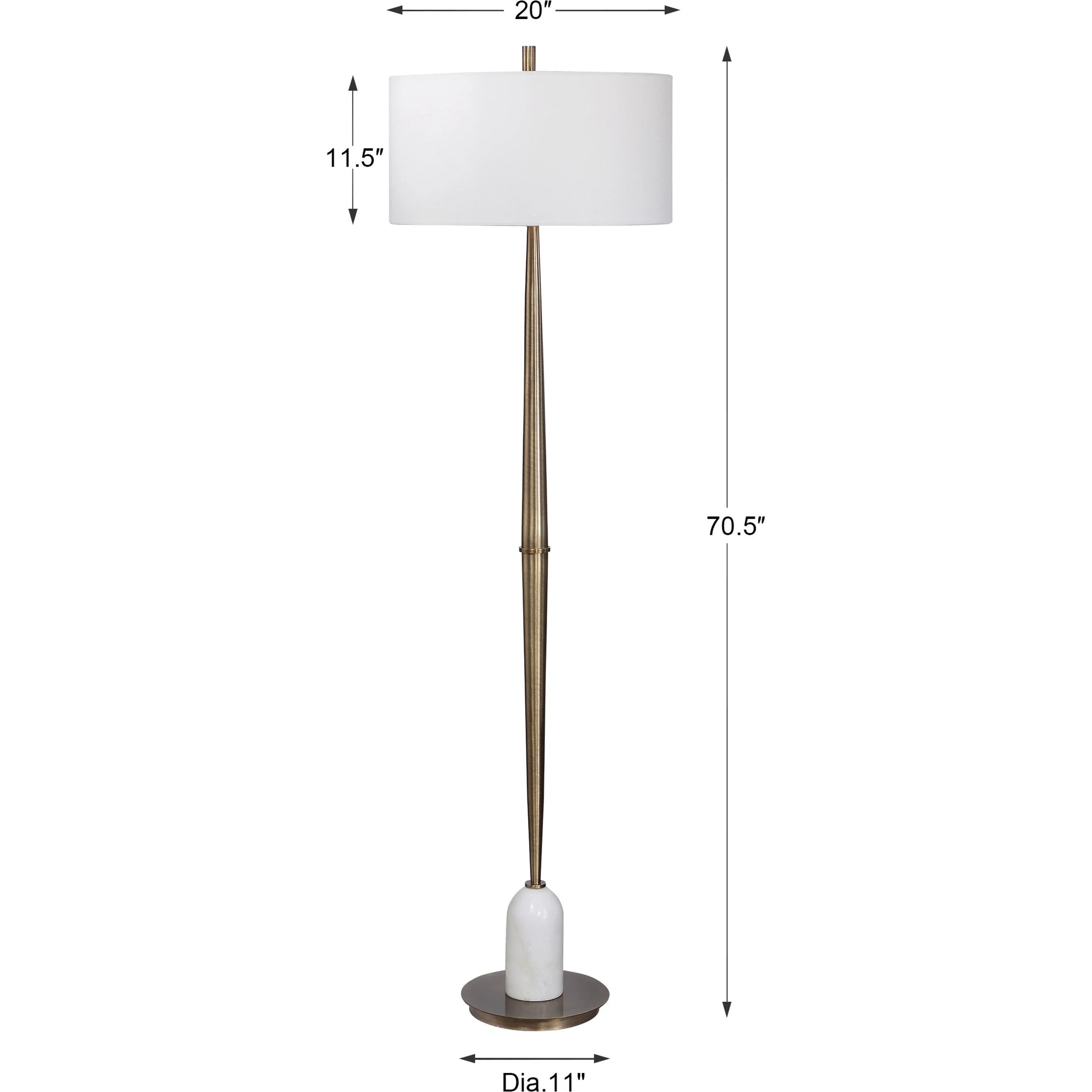 Minette Floor Lamp by Uttermost in antique brass. Made from steel, marble, fabric in a modern style.