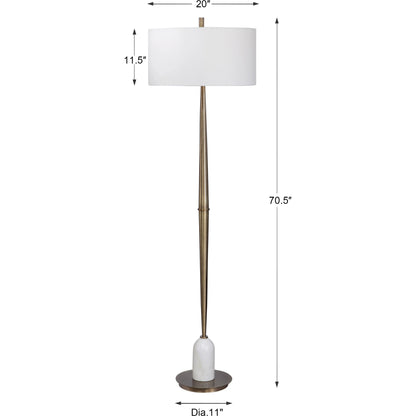 Minette Floor Lamp by Uttermost in antique brass. Made from steel, marble, fabric in a modern style.