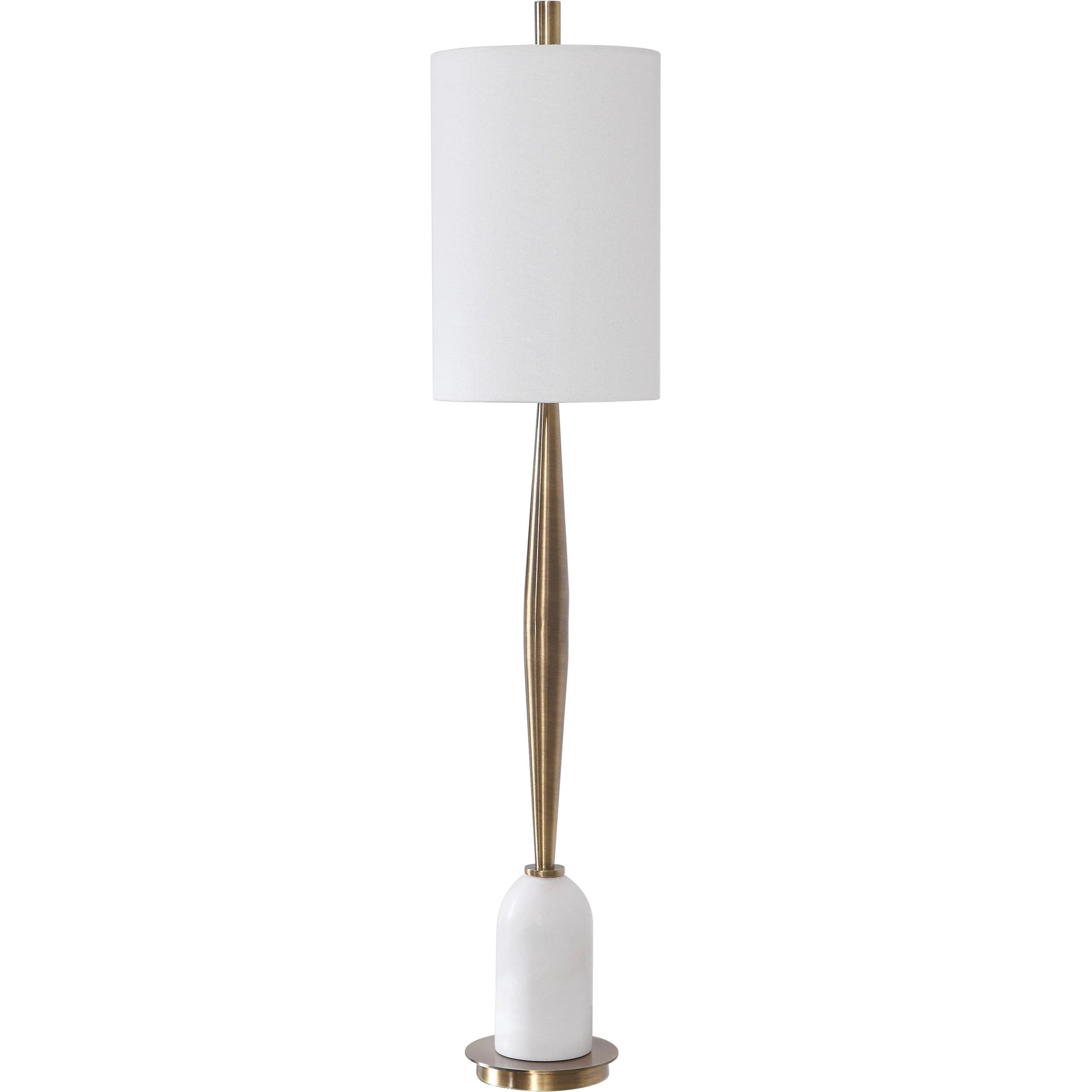 Minette Buffet Lamp by Uttermost in antique brass. Made from steel, marble, fabric in a modern style.