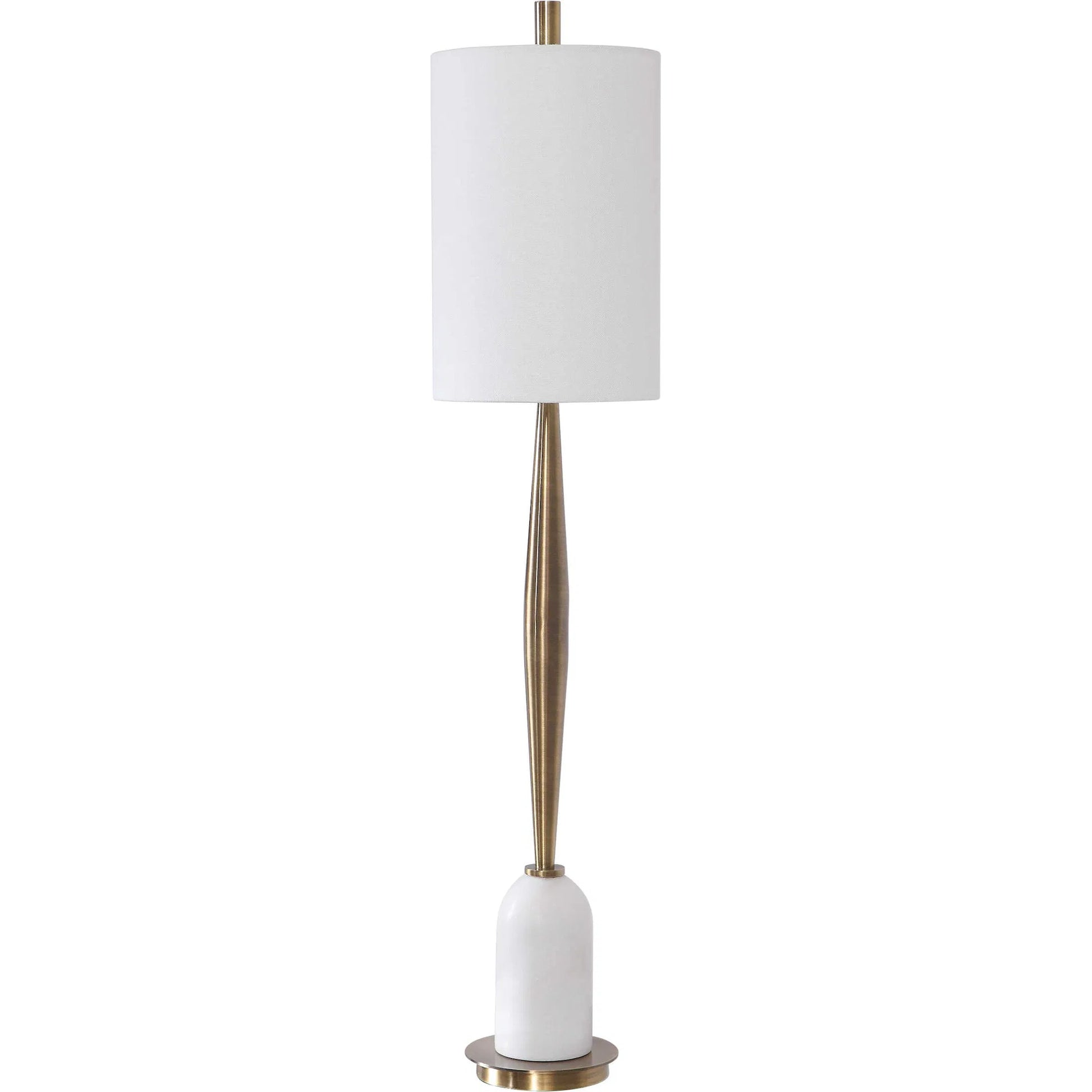 Minette Buffet Lamp by Uttermost in antique brass. Made from steel, marble, fabric in a modern style.