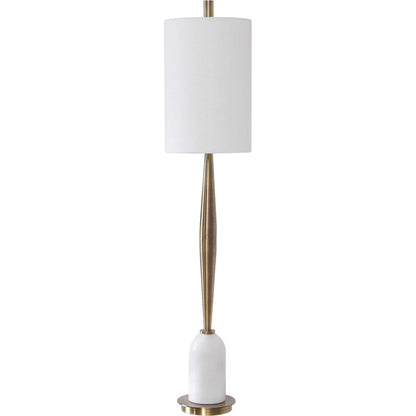 Minette Buffet Lamp by Uttermost in antique brass. Made from steel, marble, fabric in a modern style.
