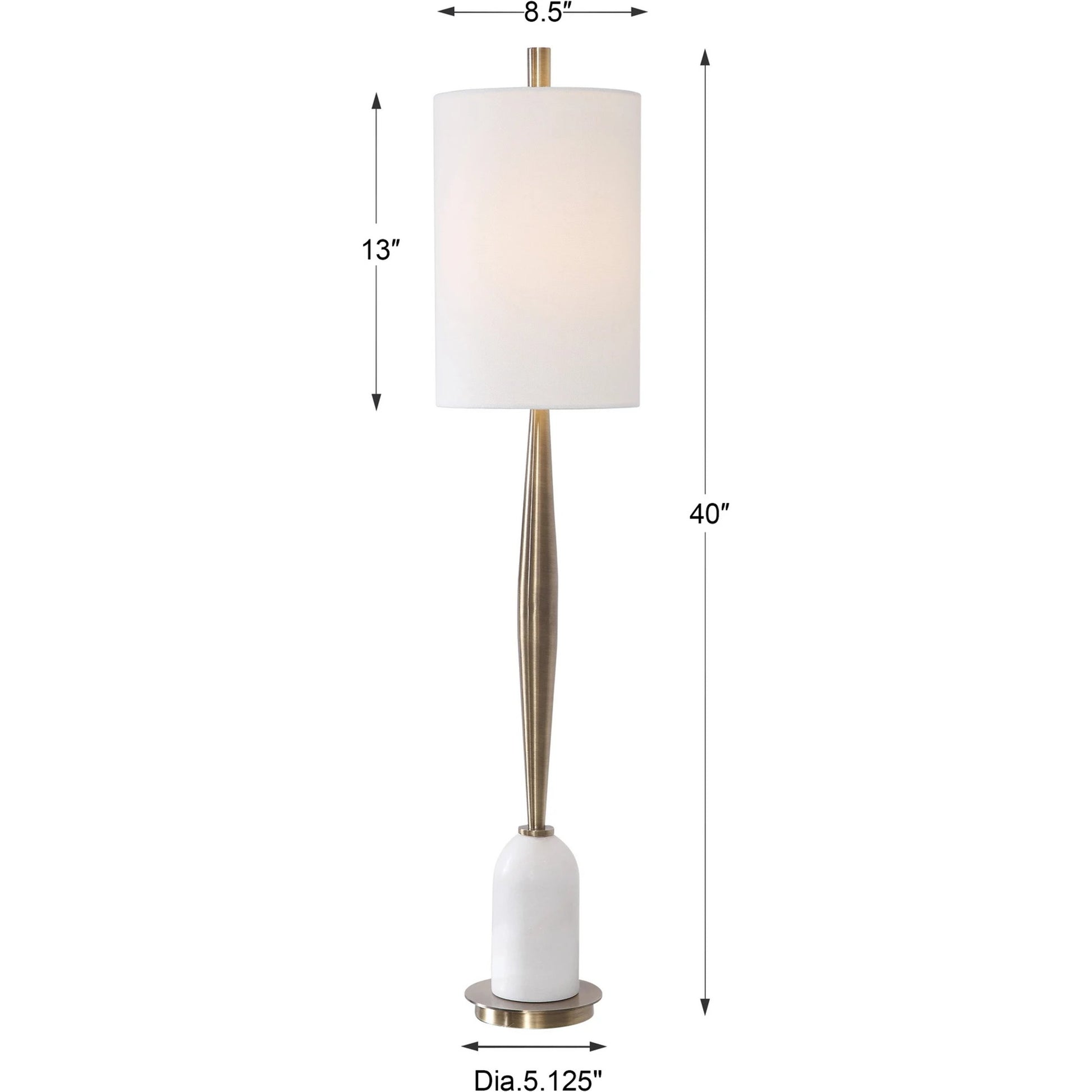 Minette Buffet Lamp by Uttermost in antique brass. Made from steel, marble, fabric in a modern style.