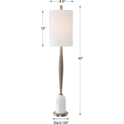 Minette Buffet Lamp by Uttermost in antique brass. Made from steel, marble, fabric in a modern style.