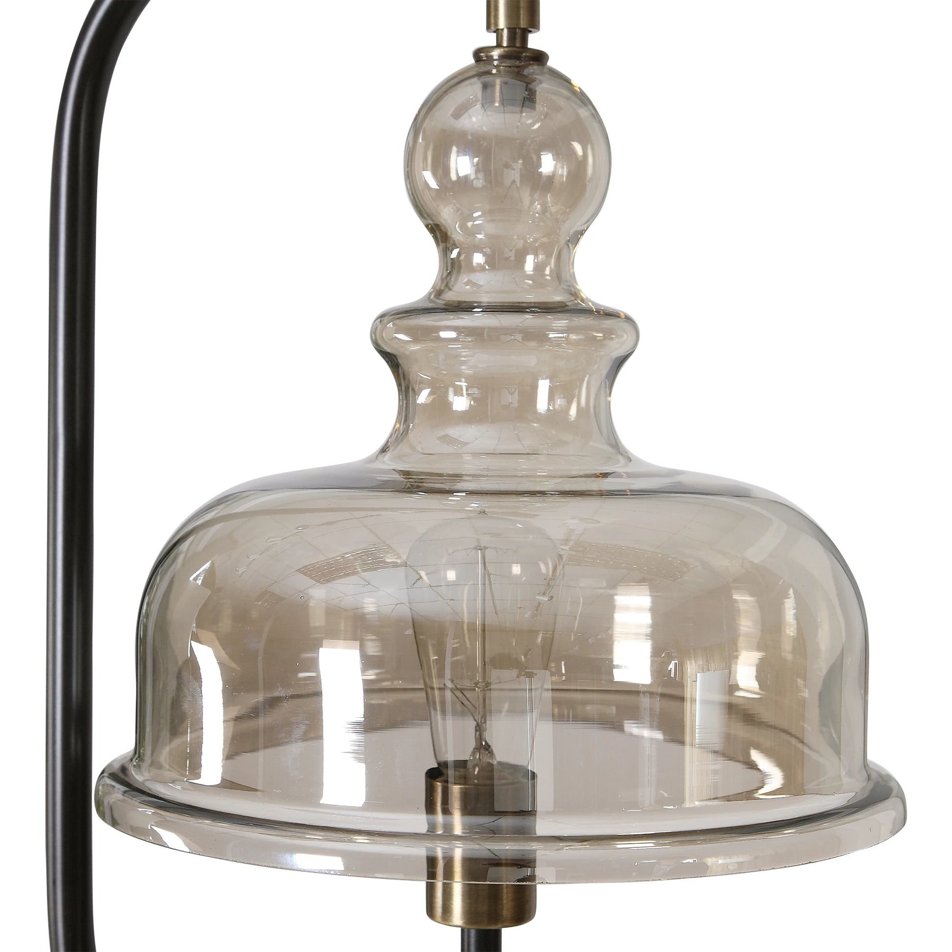 Elieser Floor Lamp by Uttermost in antique brass. Made from steel, glass in a modern style.