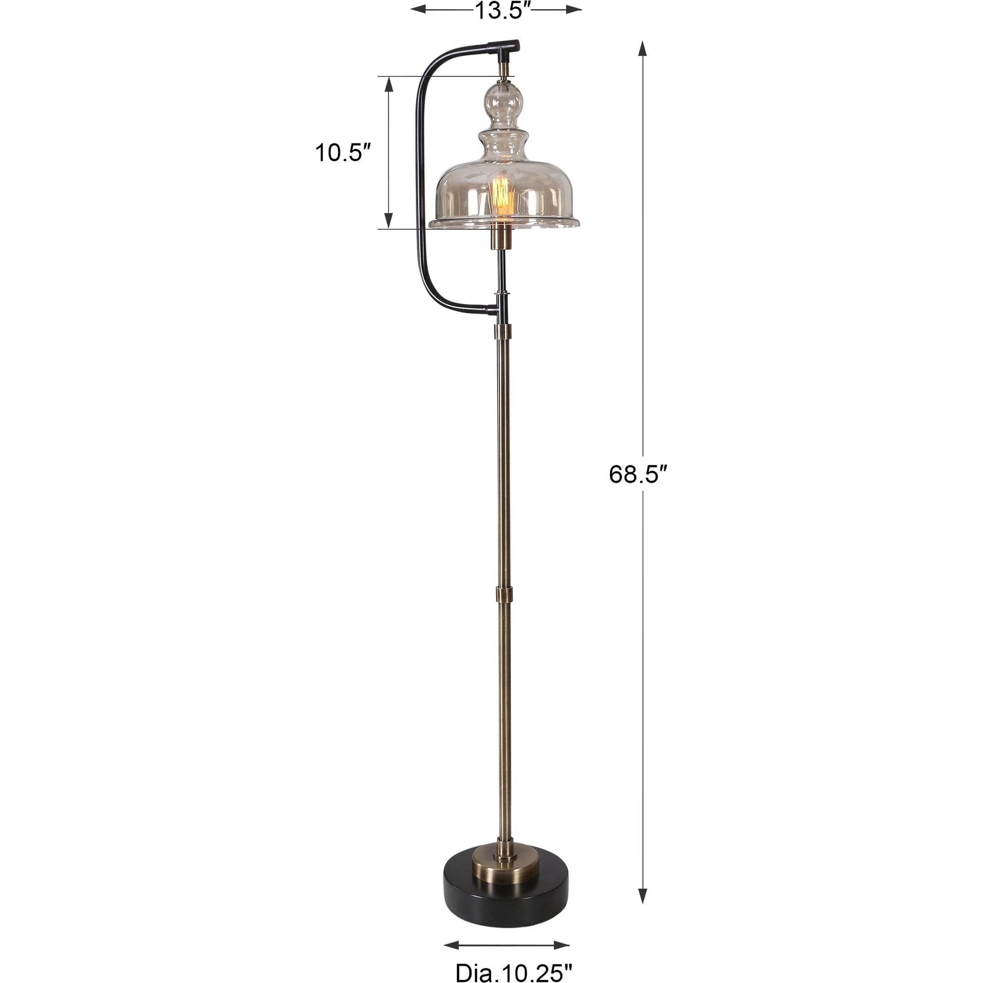Elieser Floor Lamp by Uttermost in antique brass. Made from steel, glass in a modern style.